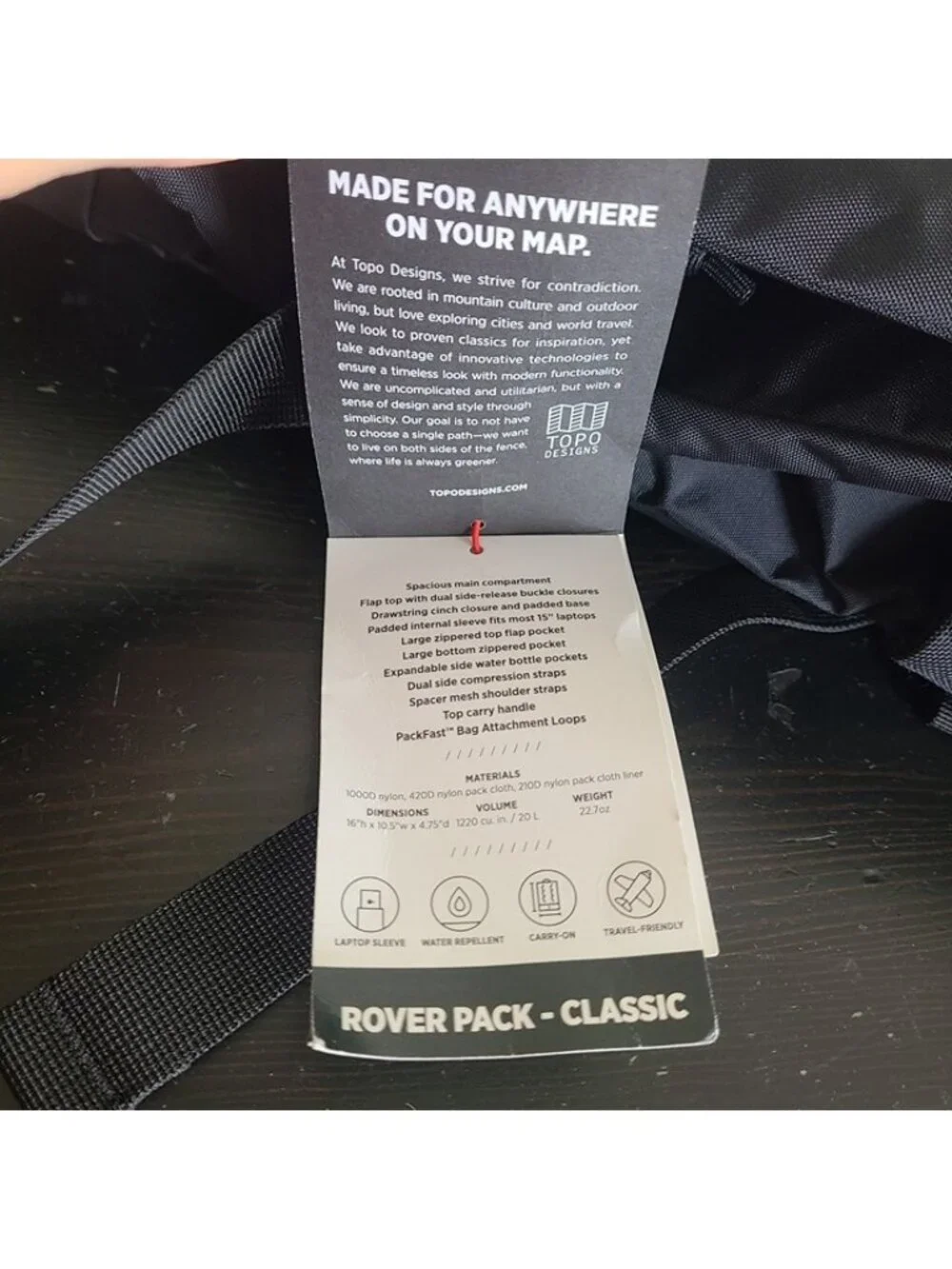 NWT Topo Designs Rover Pack Classic Black Backpack Laptop Bag Commuter Pack